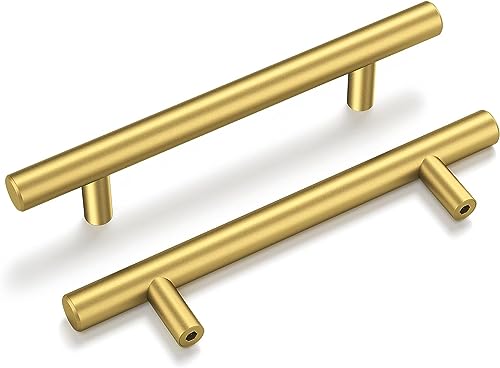 Goldenwarm 5Pcs Kitchen Cupboard Handle 128mm Hole Centers Gold Kitchen Handles Stainless Steel, Hole Centers: 128mm