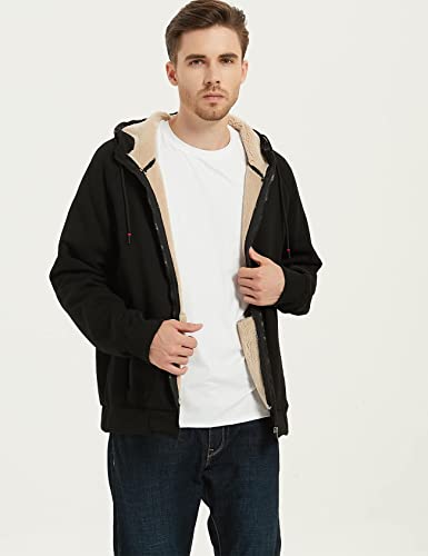 Flygo Hoodies For Men Zip Up Winter Fleece Sherpa Lined Sweatshirt Warm Jacket(Black-M) #TOP4
