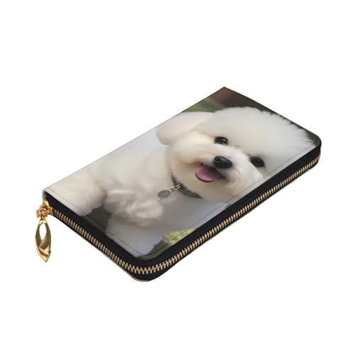 Bichon Frise Dog Prints Leather Long Clutch Wallet for Fashionable Girls and Women - Durable, Stylish, and Functional, Black, One Size3