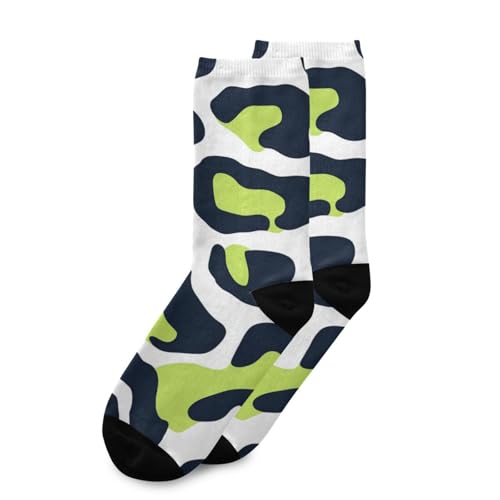 Leopard Print Lime Green and Navy Blue Fashion womens crew socks running athletic wicking black socks for men (2-Pair)3