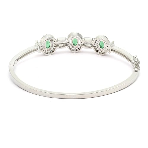 Image of ZENEME Rhodium-Plated Oval Shape American Diamond Studded Handmade Kada Bracelet For Girls and Women