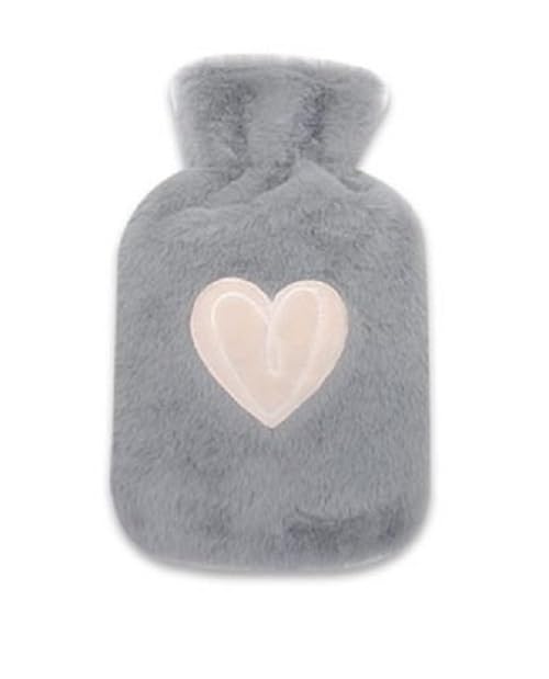 1 Liter Wärmflasche mit Polyester Bezug mit Herz Motiv (Grau)