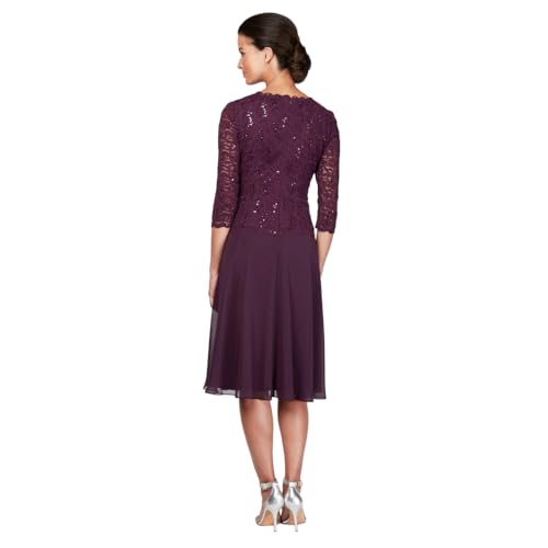 Image of Alex Evenings Women's Tea Length Embroidered Bodice Mother of The Bride Gown, Wedding Guest Dress