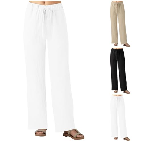 Women's Cotton Pants Solid Drawstring Loose Casual Solid Wide Leg Pants Comfortable Breathable Classic Lounge Pants