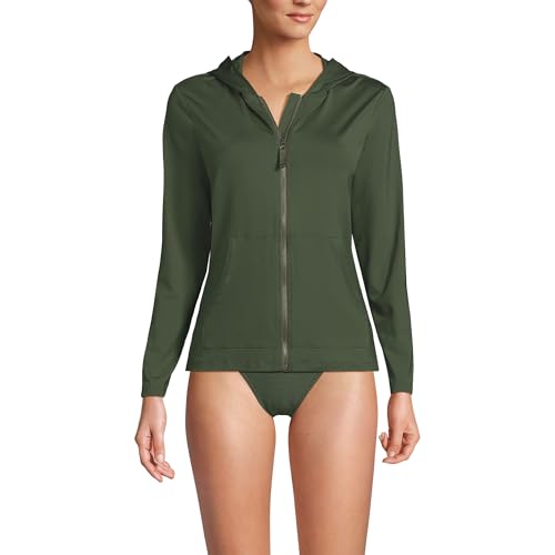 Lands' End Women's Sunshade UPF 50 Long Sleeve Hooded Full Zip Rash Guard X-Small Rich Olive Green