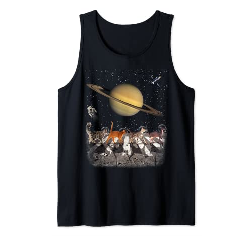 Cats Walking In Space Cat Astronaut Saturn Planet Cat Lover Camiseta sin Mangas