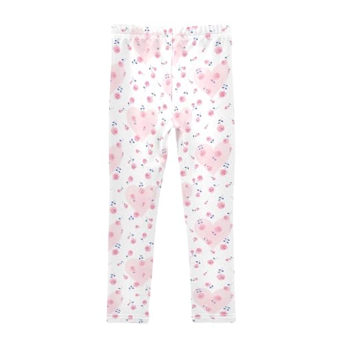 Small Roses and Love Hearts Girls Leggings,Workout Leggings for Girls Toddler Athletic Leggings Size for 3-10T2