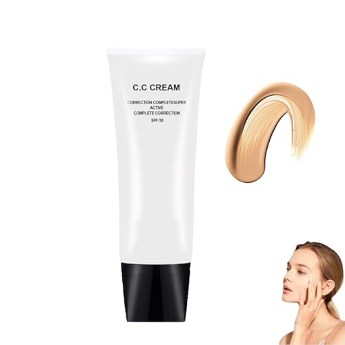 Base de maquillaje CC con FPS 50, Hidratante con color para mujeres mayores, Crema autoajustable y correctora de color para piel madura, Base de maquillaje