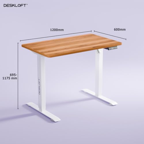 Image of Electric Standing Desk Height Adjustable Workstation| Ergonomic Sit Stand with Walnut Wood Grain Top, Motorized Adjustable Computer Desk for Home Office (White Frame & Brown Top, 1200x600 mm)