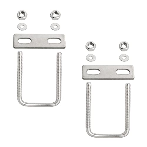 Image of Square U-Bolt 1.38 inch(35mm) Inner Width U Bolts Brackets 304 Stainless Steel M6 with Nut, Plate, Washer for Car /RV /Trailer Bumper,2 Sets