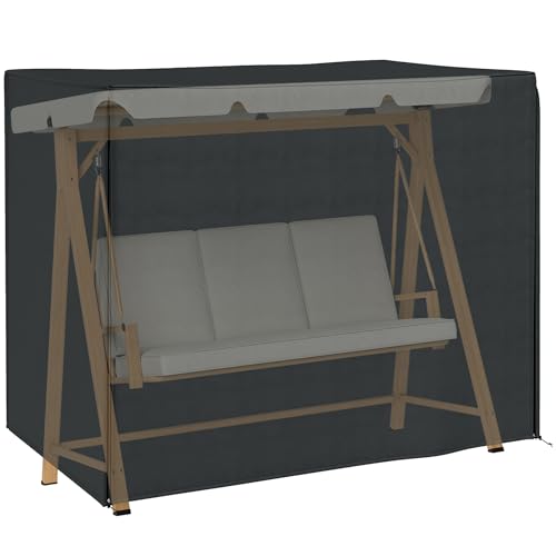 Outsunny Housse de Protection balancelle de Jardin 3 places, bâche étanche et anti-UV 420D avec fermeture éclair, dim. 2,20L x 1,25l x 1,72H m PE Noir