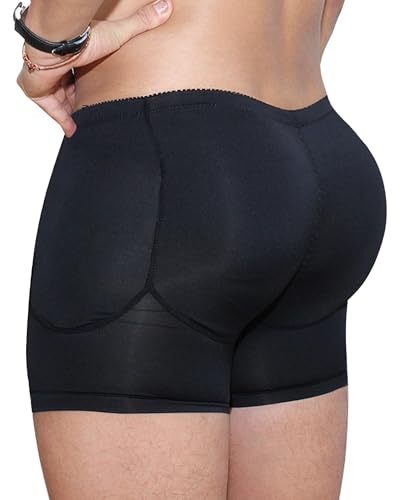 Mens Padded Underwear, Hip Lift Boxer Briefs Body Shaper, Butt Lifter Shapewear Shorts with Detachable Pads