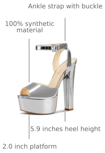 Image of NobleOnly Womens High Block Platform Heel Peep Toe Ankle Strap Sandals Buckle Prom Dress Shoes 5.9 Inches Heels