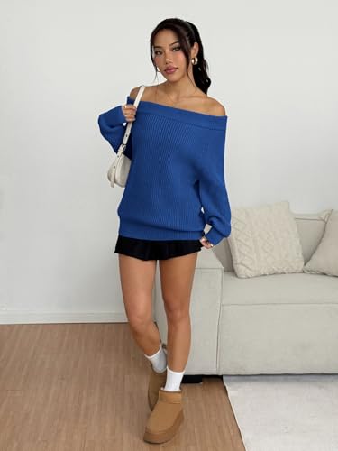 Image of ZAFUL Sweaters for Women Off Shoulder Knit Sweater with Long Sleeve Loose Pullover Jumper Tops