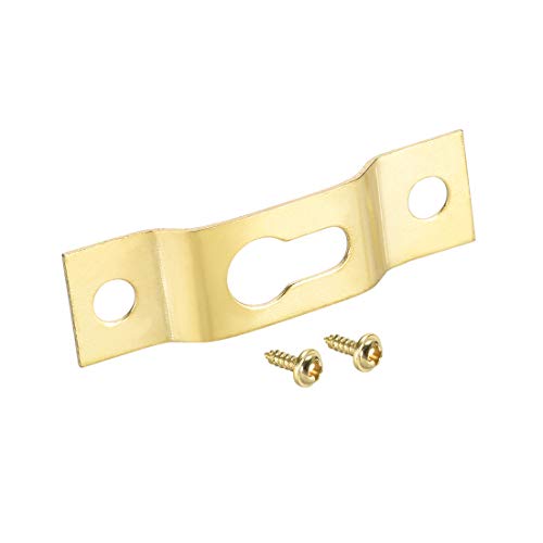 Image of uxcell Keyhole Hanging Plate, 40mm x 11mm Single Hole Hook for Picture Frames with Screws, 20 Pcs (Golden)