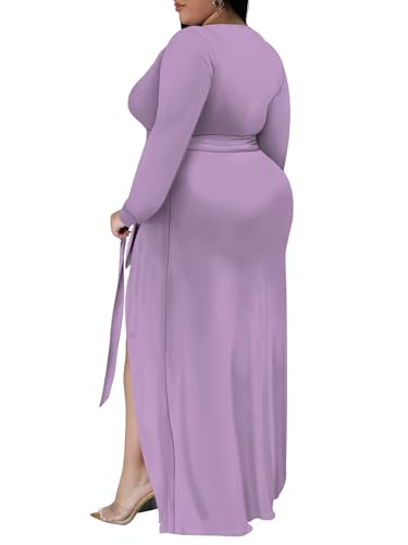 Image of PinkPatty Women's Plus Size Long Sleeve Maxi Dress Casual V Neck Slit Tie Waist Wrap Dresses for Party Cocktail
