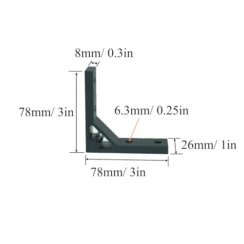 Iverntech Eckwinkel für 3030 Aluminium-Extrusionsprofil, 4 Löcher innen, starke Stützeckwinkel, Zwickel mit 8 M6-Schrauben + 8 M6-T-Muttern, Schwarz, 4 Stück