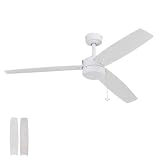 Prominence Home Journal, 52 Inch Contemporary Indoor Outdoor Ceiling Fan with No Light, Pull Chain, Dual Mounting Options, Dual Finish Blades, Reversible Motor - 51467-01 (White)