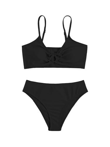 Image of COZYEASE Girls' 2 Piece Ditsy Floral Print Knot Front Ruched Triangle Bikini Swimsuit