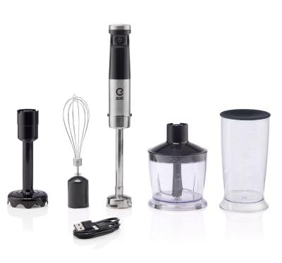 EUREL Basicline MP46 Batidora de mano inalámbrica con batería, con accesorios, batería de iones de litio de 2000 mAh, batidor, vaso medidor de 600 ml con tapa, batidora portátil de cocina (TrendLine)