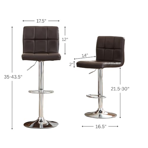 Butacos giratorios elegantes de cuero PU modernos ajustables hidráulicos Roundhill Furniture, color marrón, juego de 2 miniatura 3