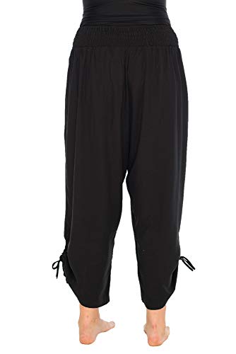 Back From Bali Womens Boho Wide Leg Loose Pants Cropped Rayon Summer Beach Pants Smocked Waist Black2