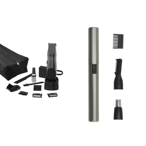 WAHL Groomsman afeitadora eléctrica de precisión, sin cable y con batería recargable, para barbas largas & Wahl 5640-1016 - Recortadora para oreja, nariz y ceja, color plata satinada
