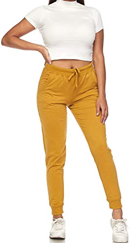 Ambiance Women's Juniors Soft Jogger Pants (Medium, Classic Jogger Top Bundle Mustard)