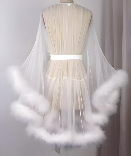 Robes For Women Tulle Robe with Faux Fur Trim, Sexy,Soft and Comfortable,Perfect for Spa Nights and Maternity Photoshoot2