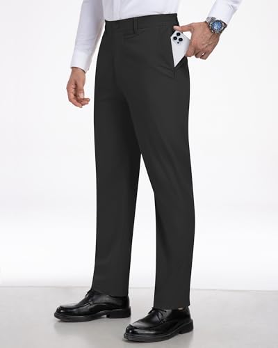 Mens Slacks Straight Fit Golf Pants Elastic Waist Dress Pants Lightweight Stretch Casual Business Work with 5 Pockets3