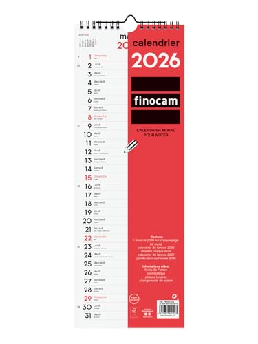 Finocam – Calendrier mural 2026 1 Mois par page Janvier – Décembre 2026 (12 mois) | Calendrier 2026 pour noter | Planificateur mensuel Neutre – Français
