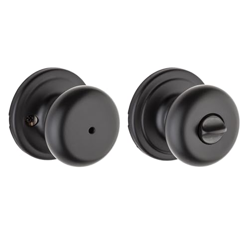 Image of Kwikset Hancock Interior Privacy Door Knob with Lock, Door Handle For Bathroom and Bedroom, Matte Black Keyless Turn Lock Doorknob, with Microban Protection