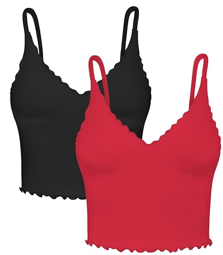 Image of Sunzel Tank Top for Women, V Neck Seamless Ribbed Crop Camisole with Ruffles