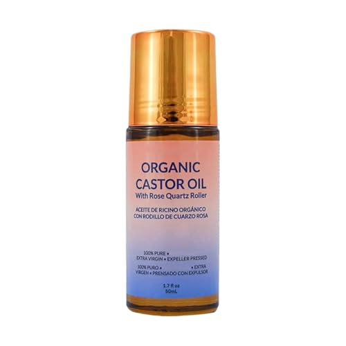 Aceite De Ricino OrgáNico con Rodillo De Cuarzo Rosa, 100% Puro Prensado En FríO, 50 Ml,1pcs