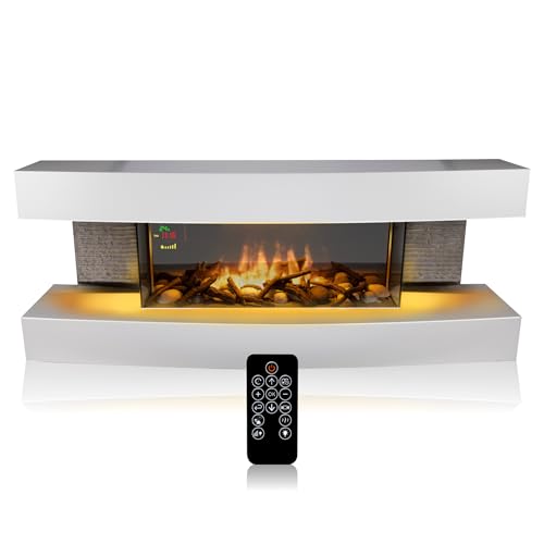 Classic Fire Montreal Camineo Elettrico - Caminetto Elettrico con Riscaldamento, Telecomando e Timer - Stufa Elettrica con Fiamme LED - 2000W - Libera Installazione - Bianco