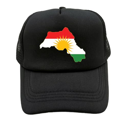 Trucker-Cap Mit Kurdistan-Flagge – Sommermütze Für Herren, Coole Länderflagge, Baseballmütze, Unisex, Outdoor-Netzmütze, Verstellbar, Hip-Hop-Streetstyle, Patriotischer Sonnenhut, Schwarz, Ei