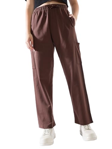 Image of High Star Women Solid Wide Leg High-Rise Casual Cotton Track Pants