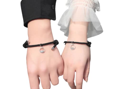 Pulseira Preta Dupla Casal Com Pingentes De Imã Ajustável Par Noivado Relacionamento Casamento Namor