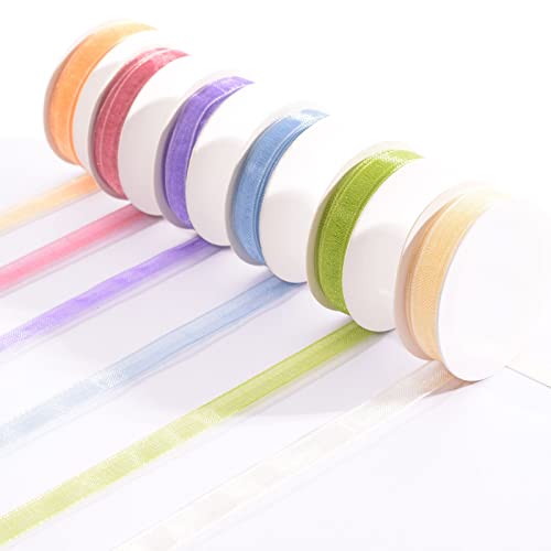 Vaessen Creative Set de Cinta Organza, Primavera, Mix de 6 Colores, 6mm x 2m, Bordes Tejidos para Hacer Tarjetas de Pascua, Scrapbooking, Envoltorios de Regalo, Regalos de Bautizo y más