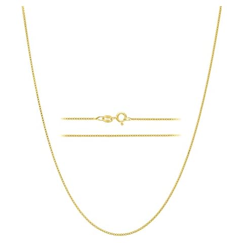 KISPER Italian 18K Gold Plated 925 Sterling Silver Diamond Cut Box Link Chain Necklace – for Women & Men with Spring Ring Clasp – Made in Italy, 18" Cover