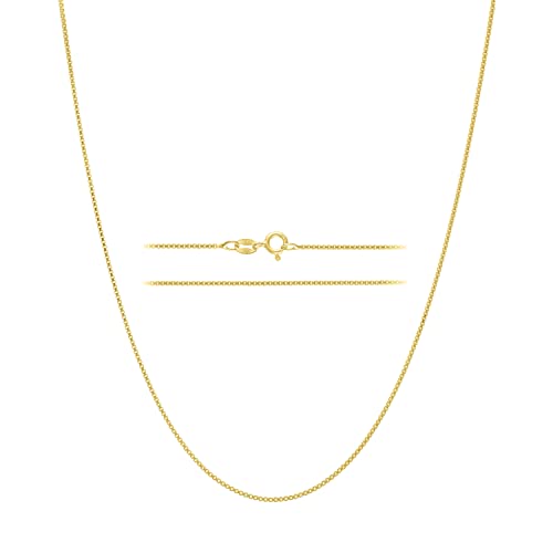 KISPER Italian 18K Gold Plated 925 Sterling Silver Diamond Cut Box Link Chain Necklace – for Women & Men with Spring Ring Clasp – Made in Italy