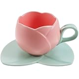 OSALADI Ensemble Tasse à Café en Céramique 300 Ml Motif Tulipe Rose Poudré avec Soucou...
