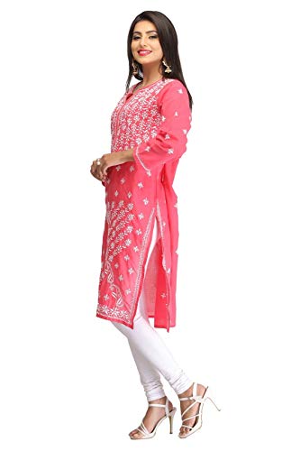 Image of Ada Women's Cotton Regular Fit Tunic Hand Embroidered Lucknowi Chikankari Ethnic Wear Kurta Kurti A130717