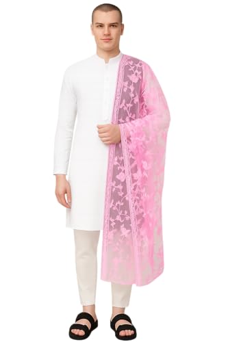 Image of Weavers Villa Net Floral Embroided Dupatta for Men