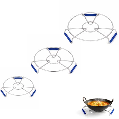 Image of Signamio Steel Hot Pot Stand Set of 3 | Stainless Steel Trivet for Hot Dishes | Hot Utensil Stand for Kitchen & Dining Table | Cooker Stand for Hot Vessels | Heat Resistant Pot Holder