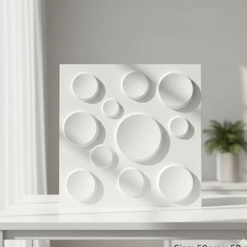 Image of Kayra Decor 3D PVC Wall Panels Moon Design - White Color | 19.7 inch x 19.7 inch (Pack of 12) - Covers 32.28 Sq. Ft | Premium Home & Office Wall Decoration