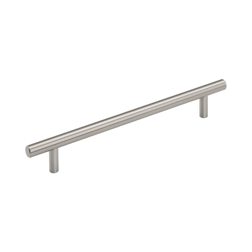 Image of Amerock 7-9 /16 inch Bar Pulls Satin Nickel Drawer Pull | 7-9 /16 inch (192mm) Center-to-Center Mounting Distance and 9-15 /16 inch Overall Length, Durable Carbon Steel Cabinet Hardware