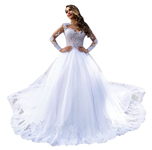 BOLENSYE Vintage Lace Wedding Dresses for Women with Sleeves Long Ball Gown Formal Bridal Gown