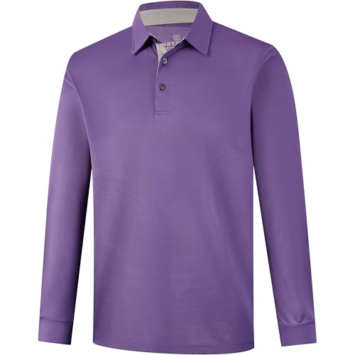 Image of Mens Golf Shirt Long Sleeve Moisture Wicking Dry Fit Performance Solid Pique Collared Golf Polo Shirts for Men