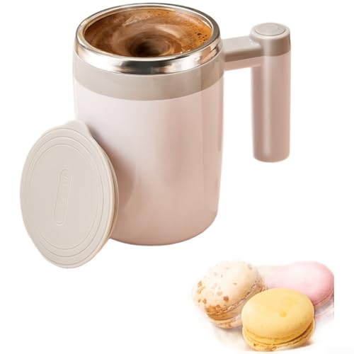 Jotekonoby Taza de café de acero inoxidable con agitación automática, recargable de 400 ml, taza de mezcla automática portátil, mezclador magnético de bebidas calientes (blanco elegante)